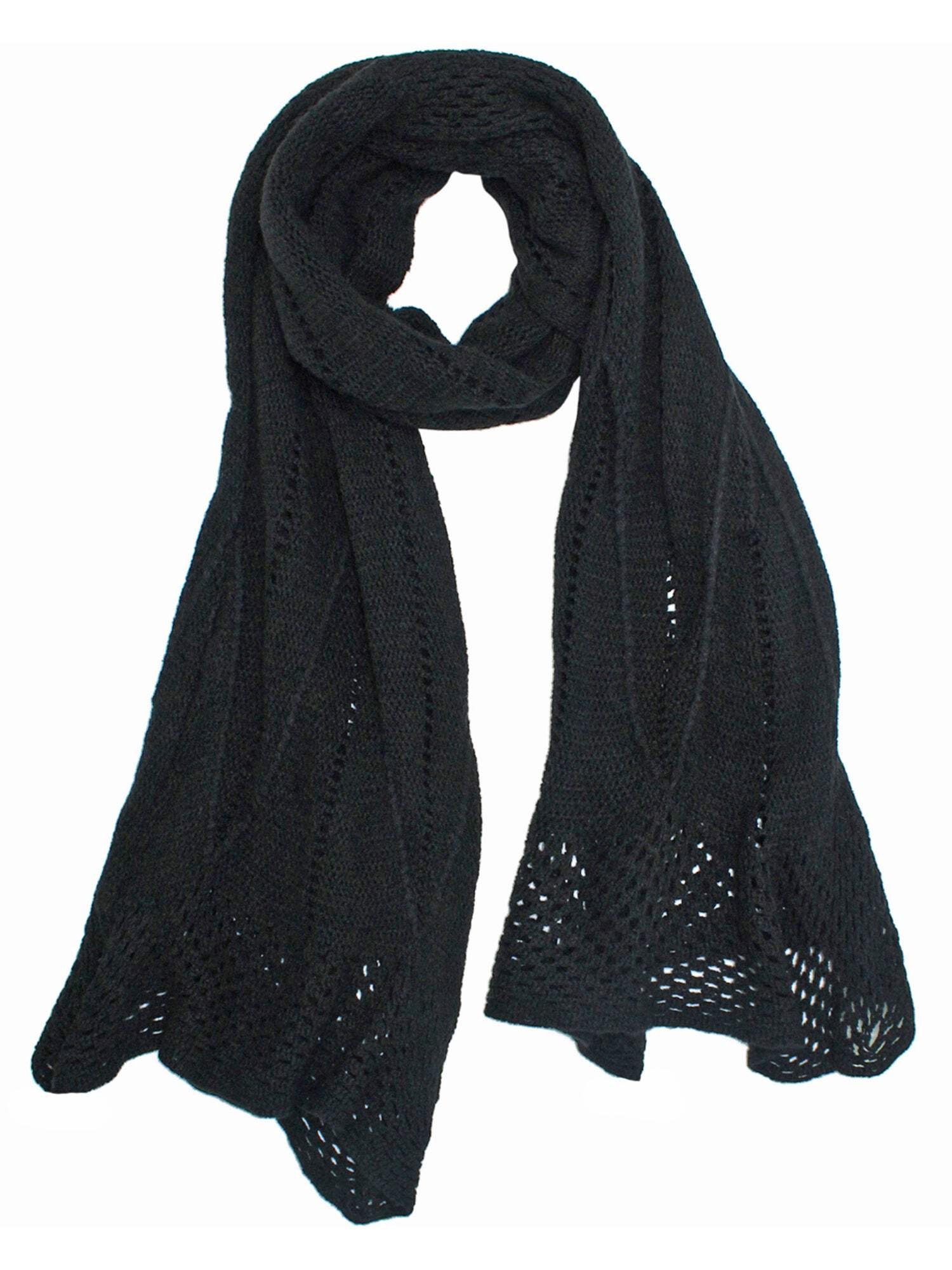 Black Delicate Crocheted Knit Winter Scarf